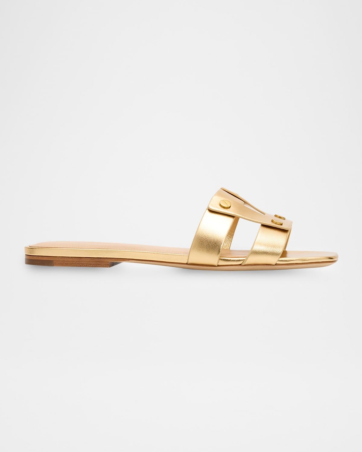 Via Metallic Leather Flat Slide Sandals