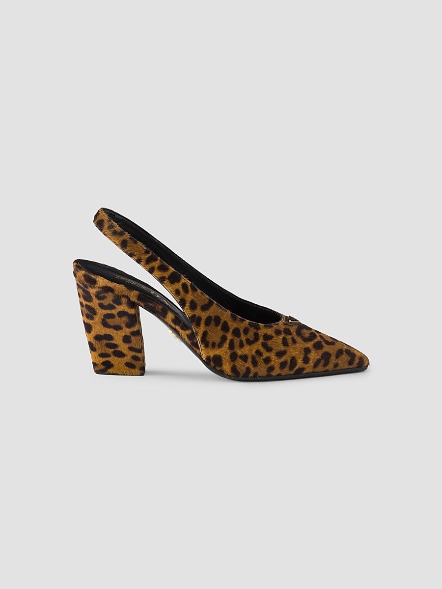 Women's Printed Leather Slingback Pumps - Beige Multicolor - Size 6.5