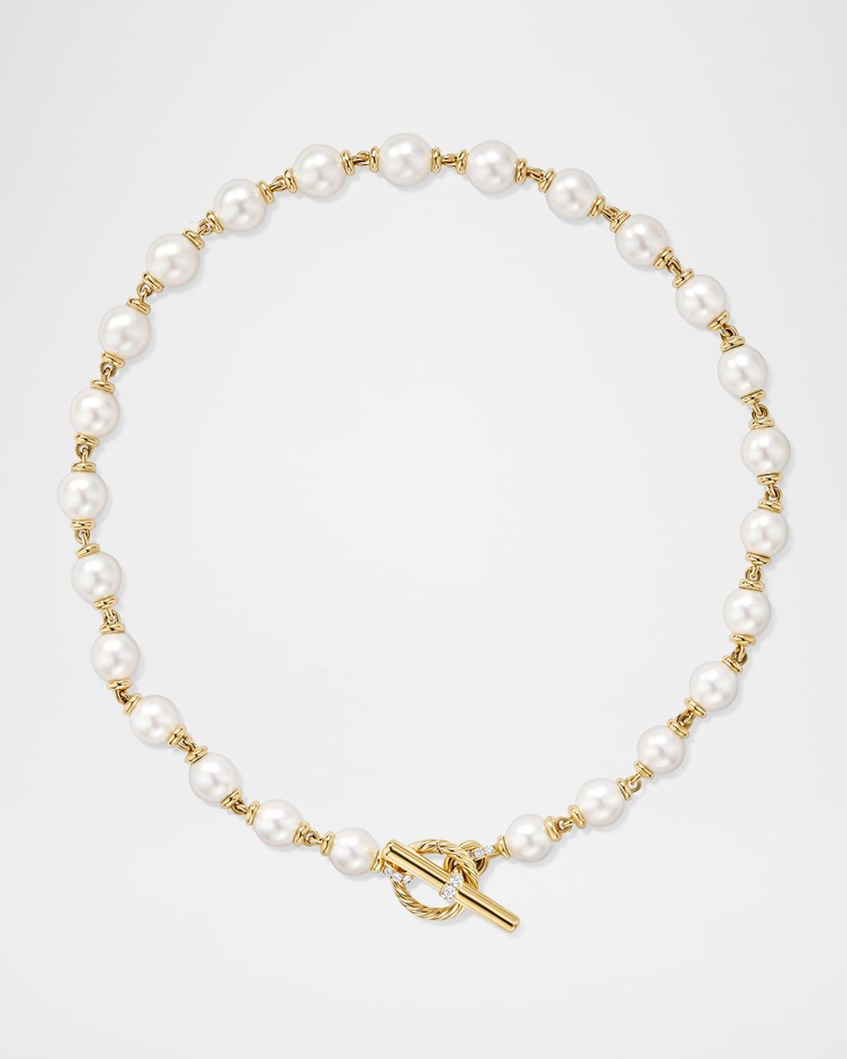 Pearl Linked Necklace with Diamonds in 18K Gold, 10-12mm