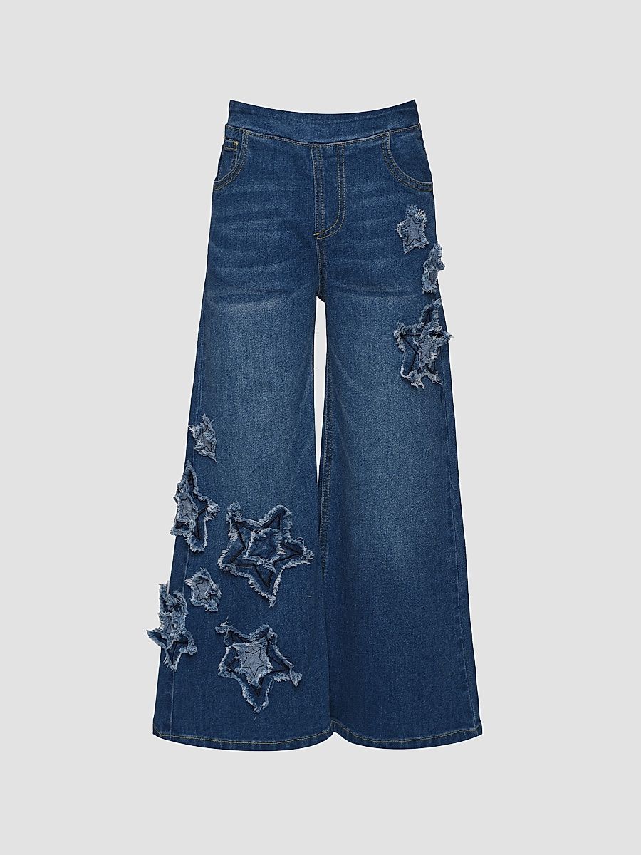 Girl's Little Girl's & Girl's Star-Patch Flared Jeans - Blue - Size 14