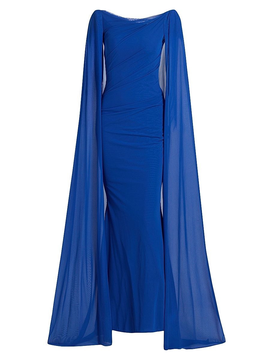 Women's Chiffon Cape-Sleeve Sheath Gown - Royal - Size 16
