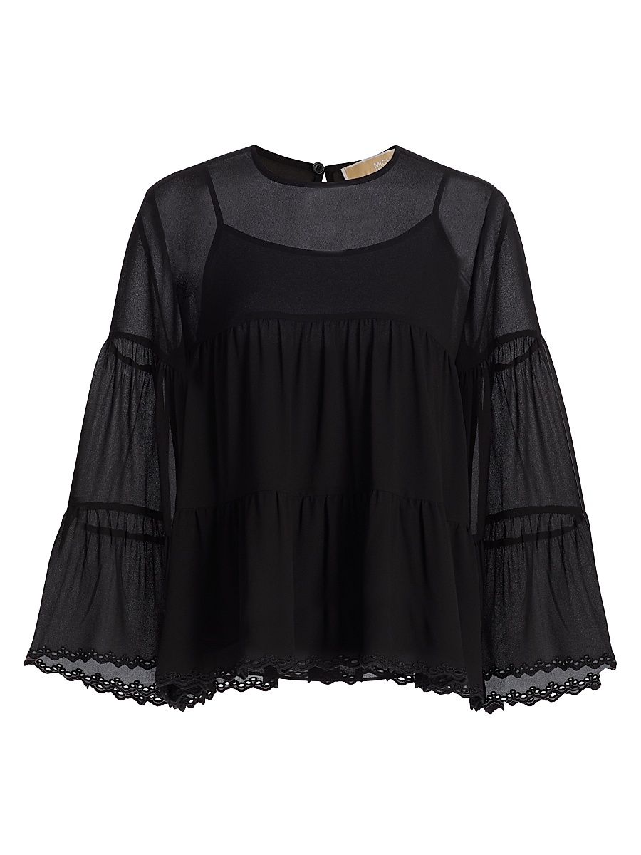 Women's Tiered Semi Sheer Blouse - Black - Size Medium