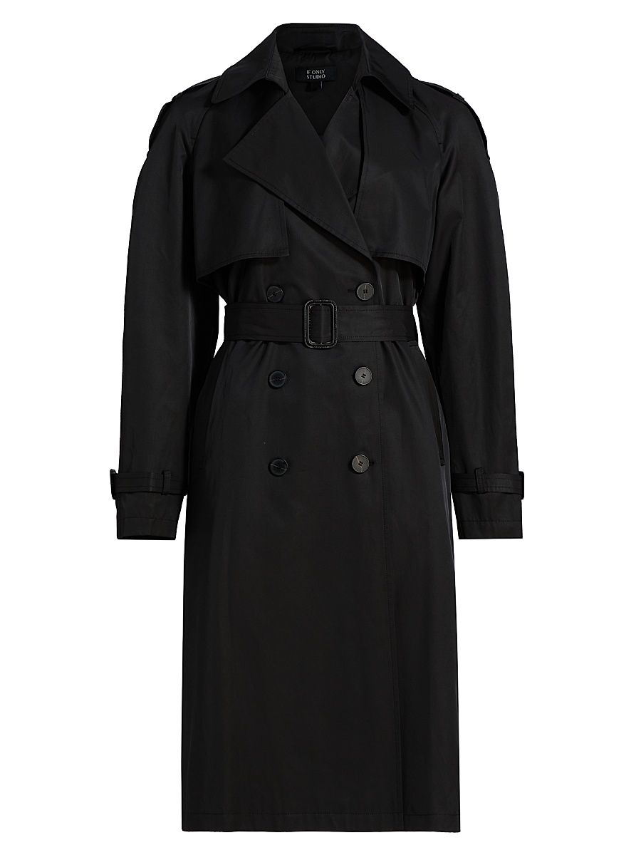 Women's Double-Breasted Trench Coat - Black - Size Large
