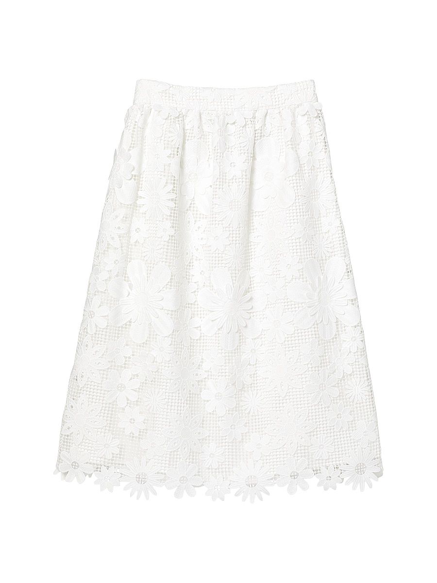Women's Floral Lace Midi-Skirt - Fresh White - Size XL