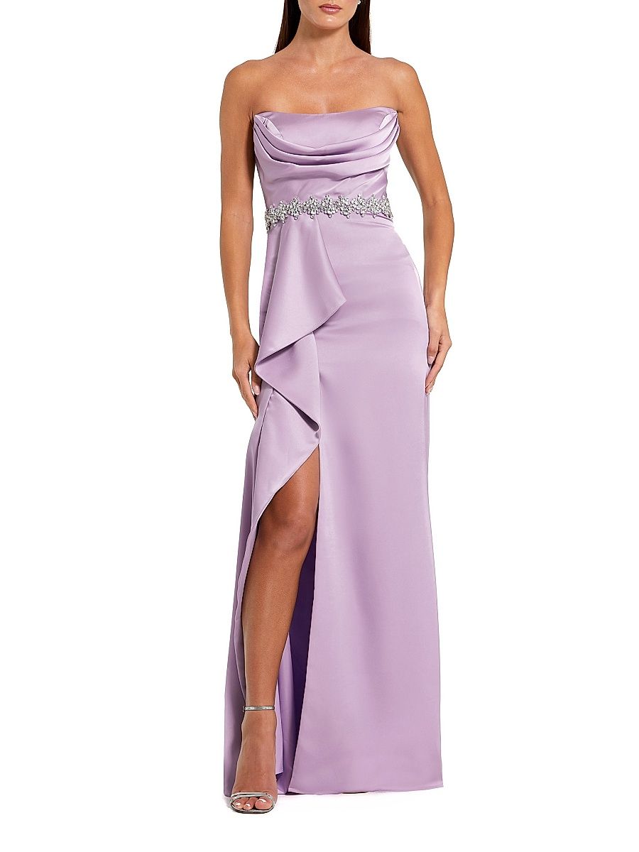 Women's Prom Embellished Satin Gown - Lilac - Size 12