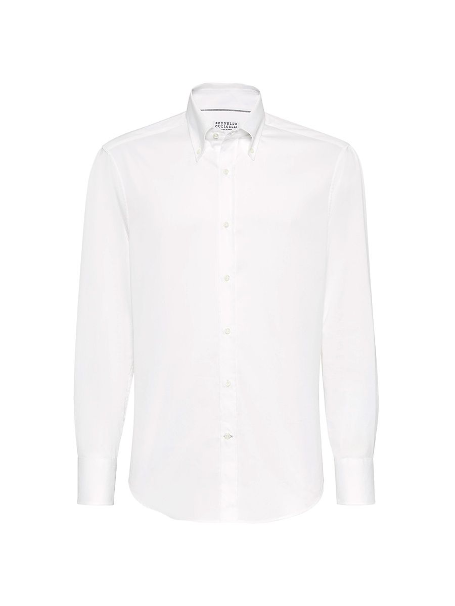 Men's Twill Slim Fit Shirt with Button Down Collar - White - Size XXL