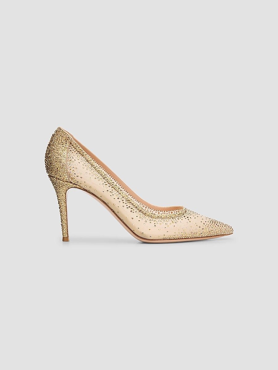 Women's Rania 85MM Embellished Mesh & Suede Pumps - Menu Mekong Beige - Size 11