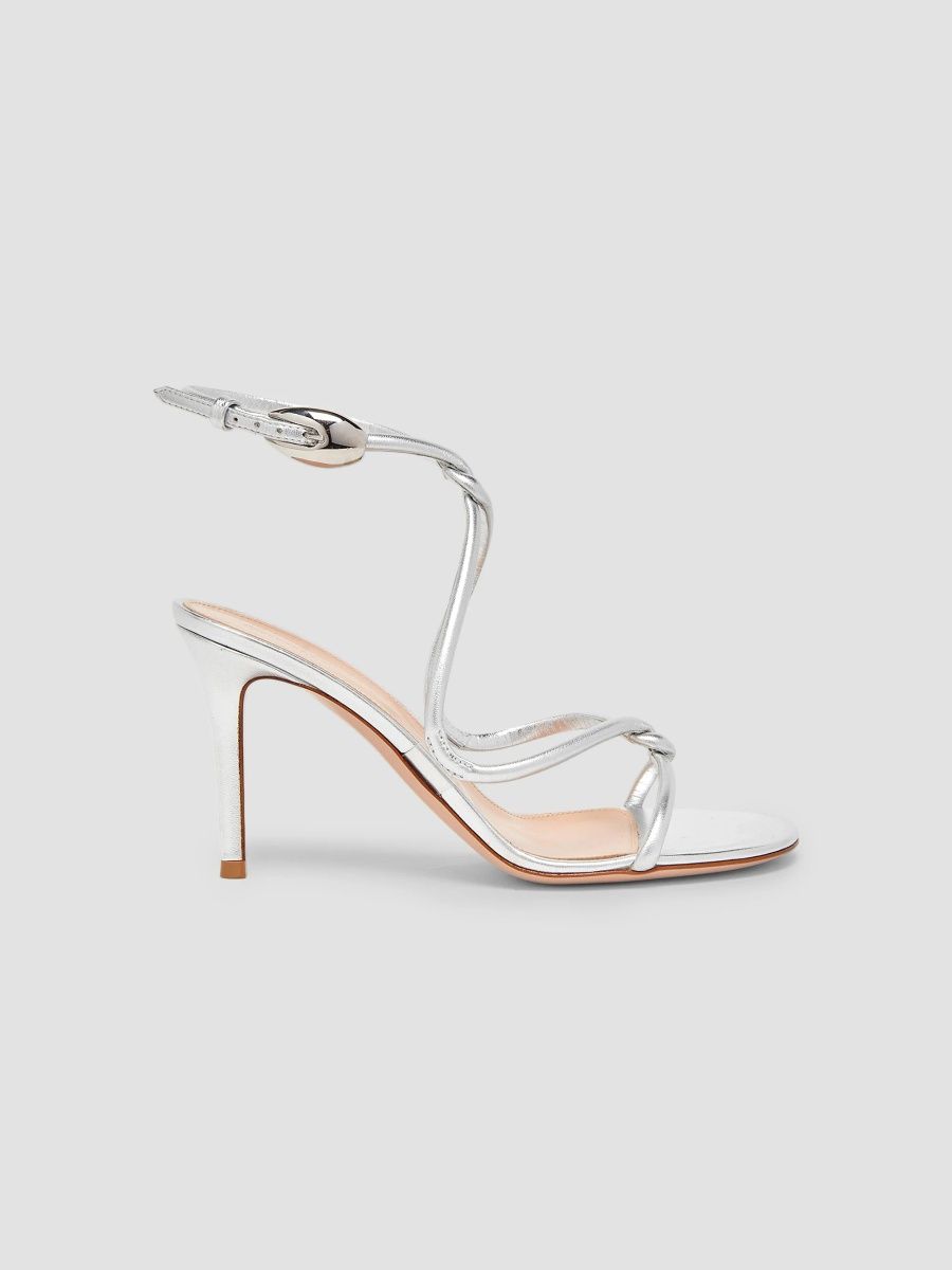 Gianvito Rossi Women's Mamba 85MM Metallic Leather Sandals - Silver Trasp - Size 8.5