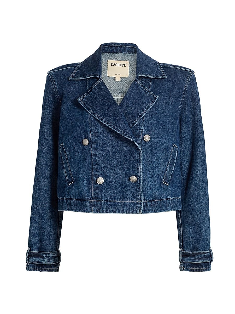 Women's Maddox Cropped Double-Breasted Denim Jacket - Enchanted - Size Large