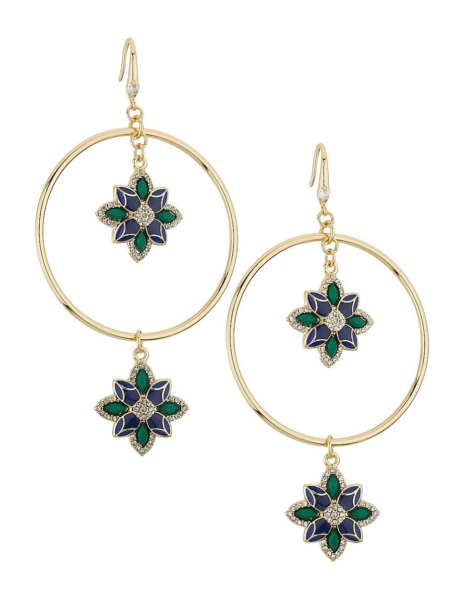 Women's Flower Charm Camila Goldtone & Enamel Drop Earrings - Gold