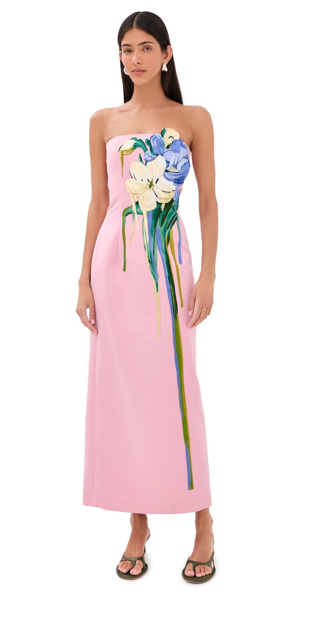 Leo Lin Rayna Embroidered Bustier Maxi Dress Bouquet Print in Pastel Pink 14