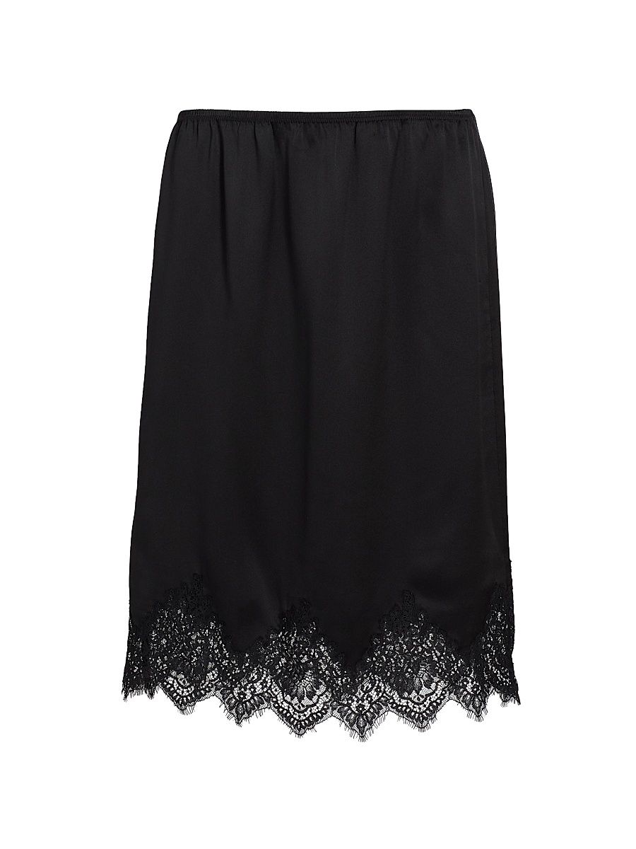 Women's Thea Silk Lace-Hem Skirt - Black - Size XL