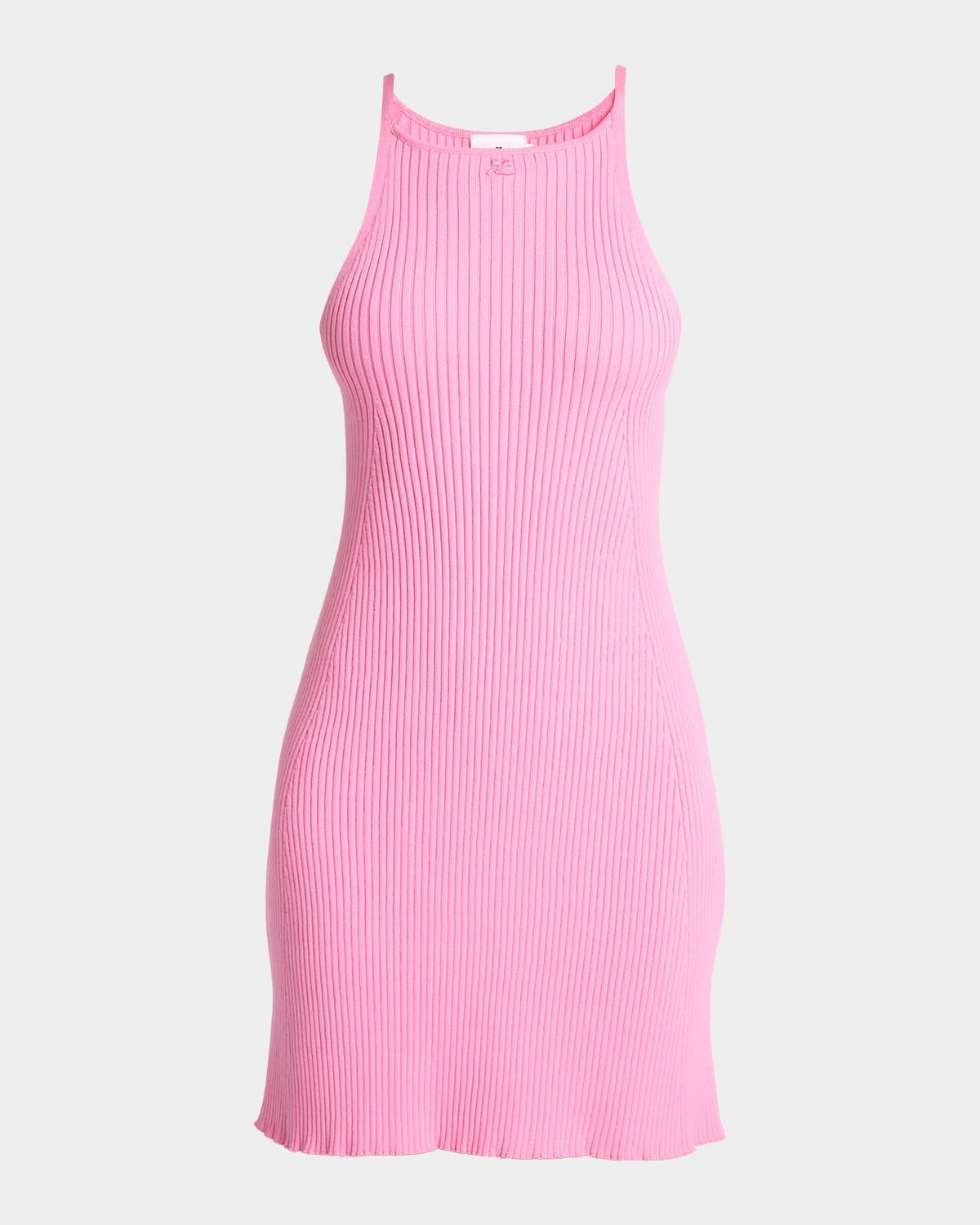 Rib Knit A-Line Mini Halter Dress