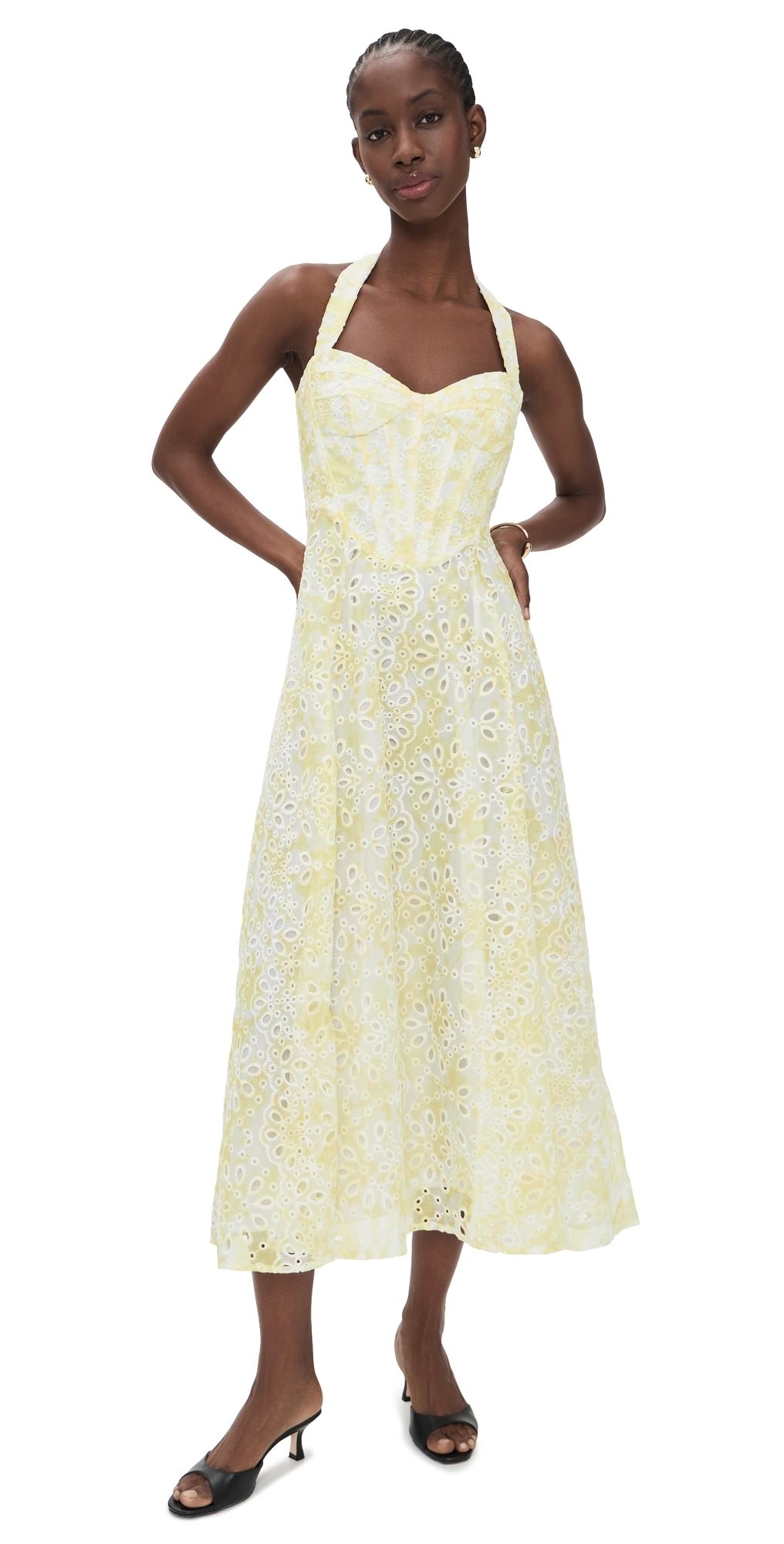 BARDOT Pollie Halter Midi Dress Yellow Floral 4