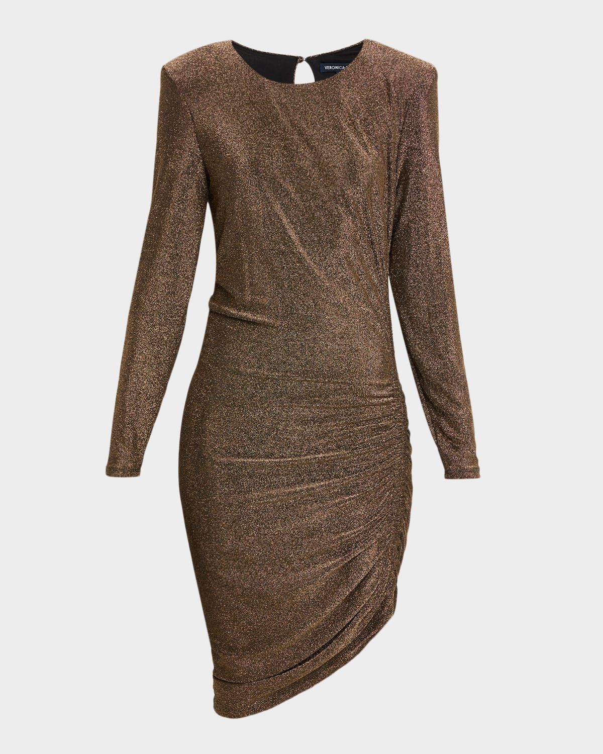 Cyrus Ruched Metallic Long-Sleeve Dress