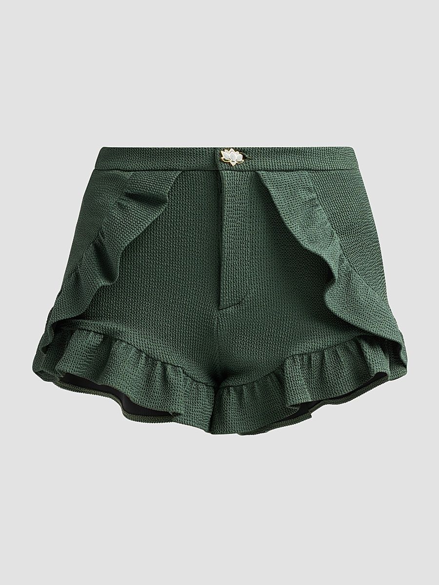Women's Cora Ruffle Knit Shorts - Green - Size Large