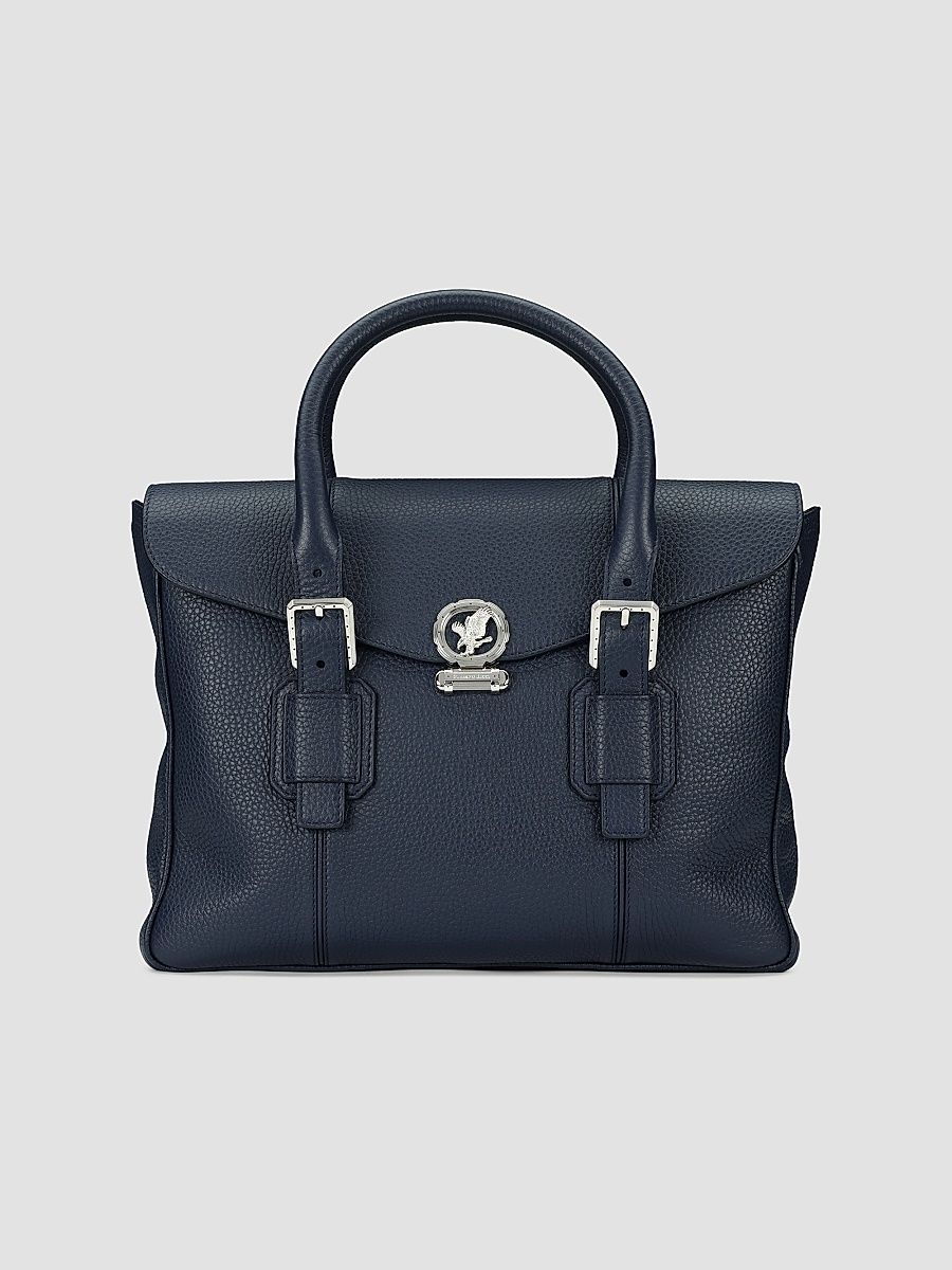 Men's Luxury Flap Calfskin Briefcase - Navy