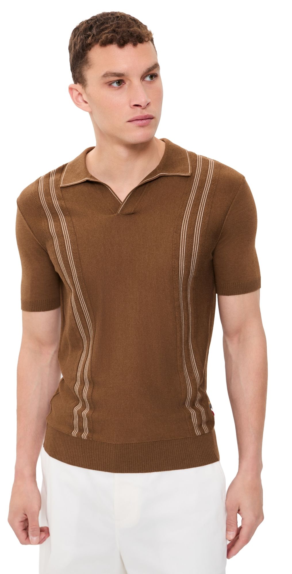 Orlebar Brown Horton Chevron Stripe Polo Chestnut/Chai L