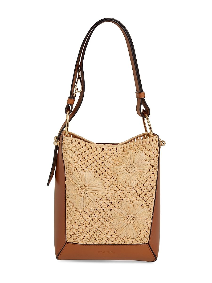 Women's Medium Lana Floral-Detailed Raffia & Leather Shoulder Bag - Tan