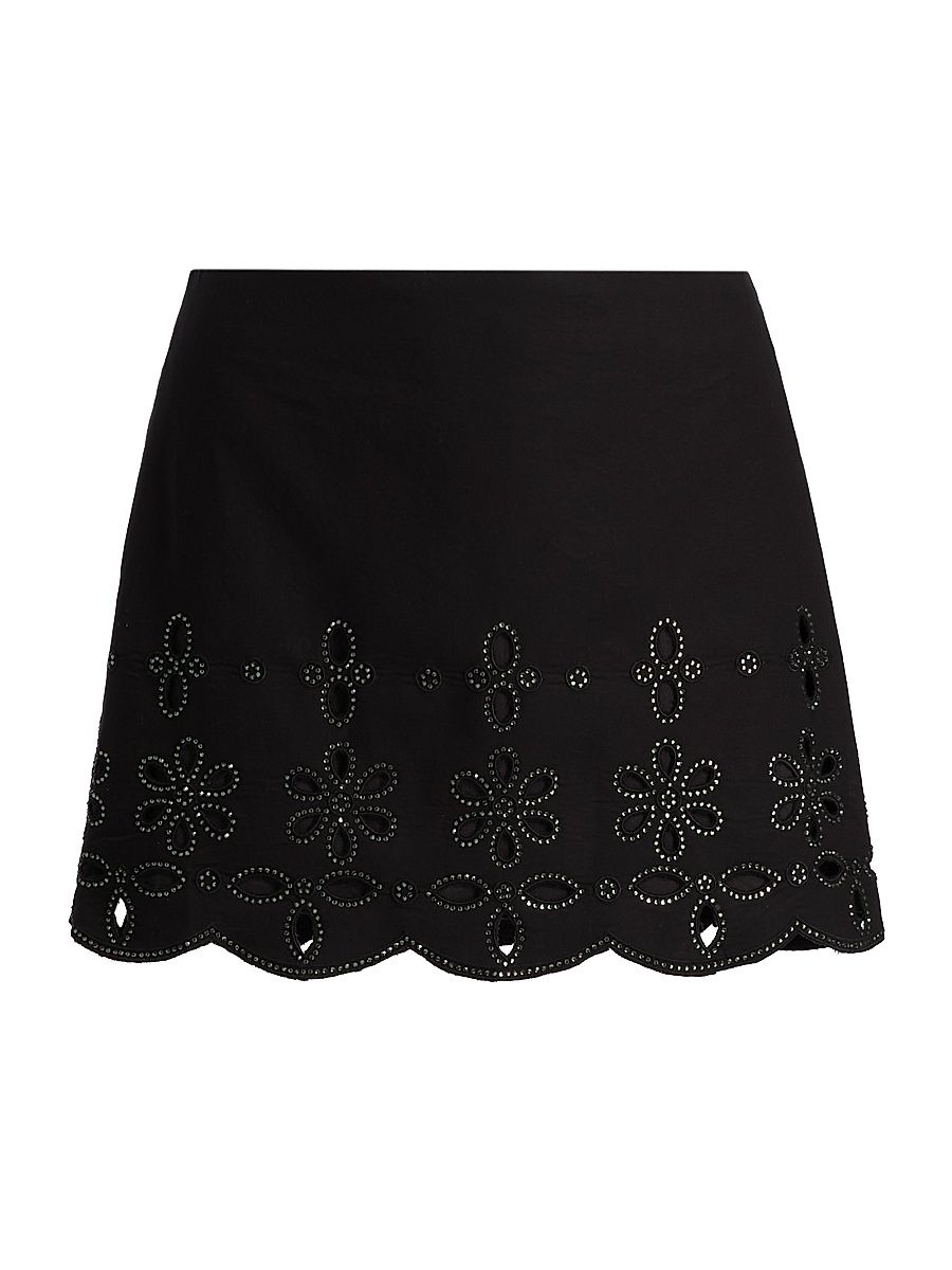 Women's Hira Crystal-Embellished Floral Cotton Miniskirt - Black - Size XL
