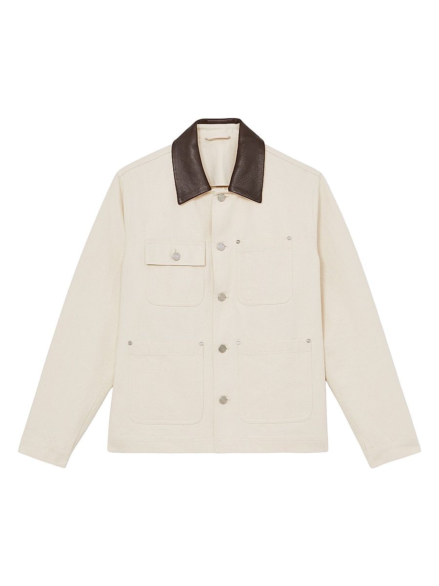 Men's Clapper Cotton-Leather Work Jacket - Off White - Size XL