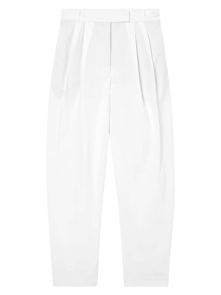 Women's Pleated Cotton Barrel Trousers - Optic White - Size 12