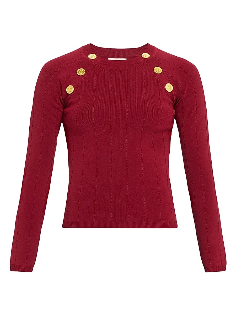 Women's Gretchen Button Crewneck Sweater - Dark Red - Size XS