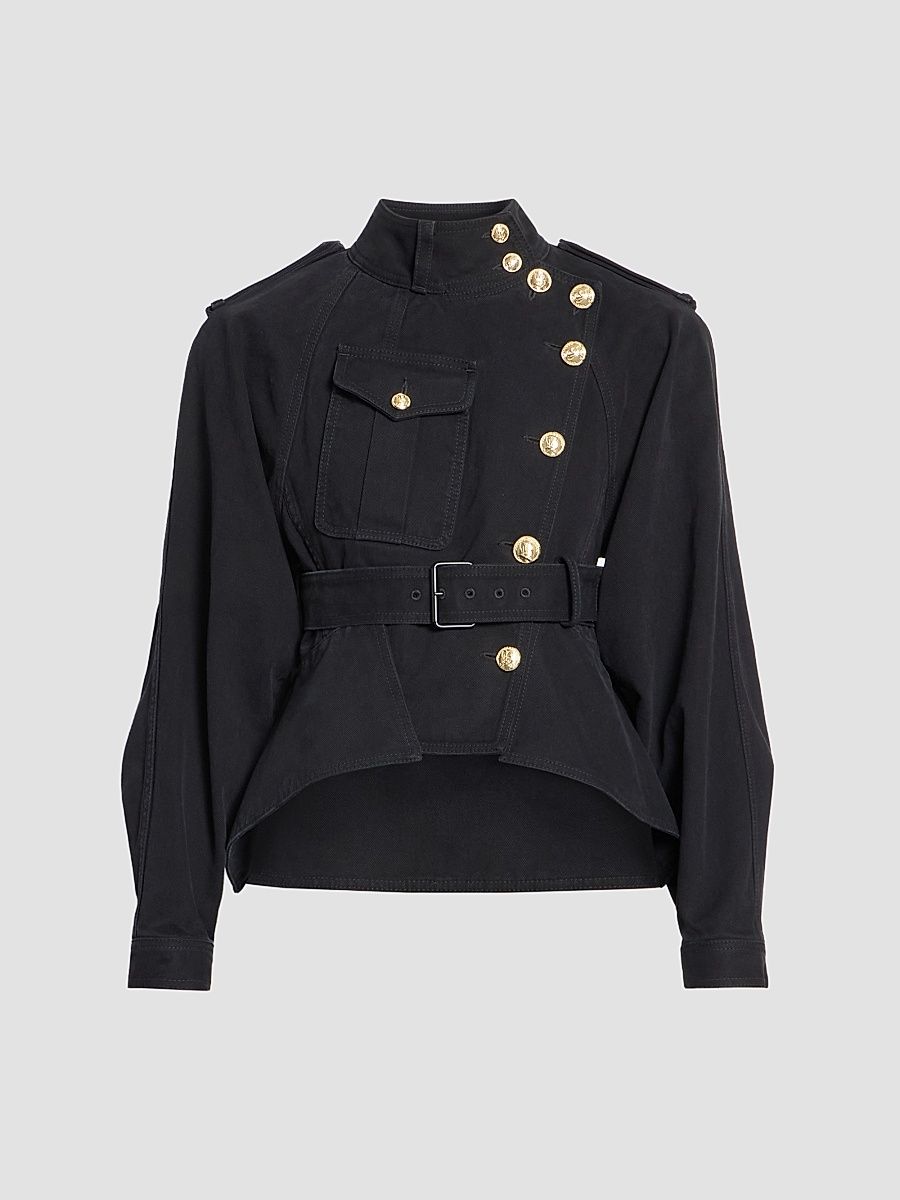 Balmain Women's Belted Fitted Denim Pilot Jacket - Noir - Size 14