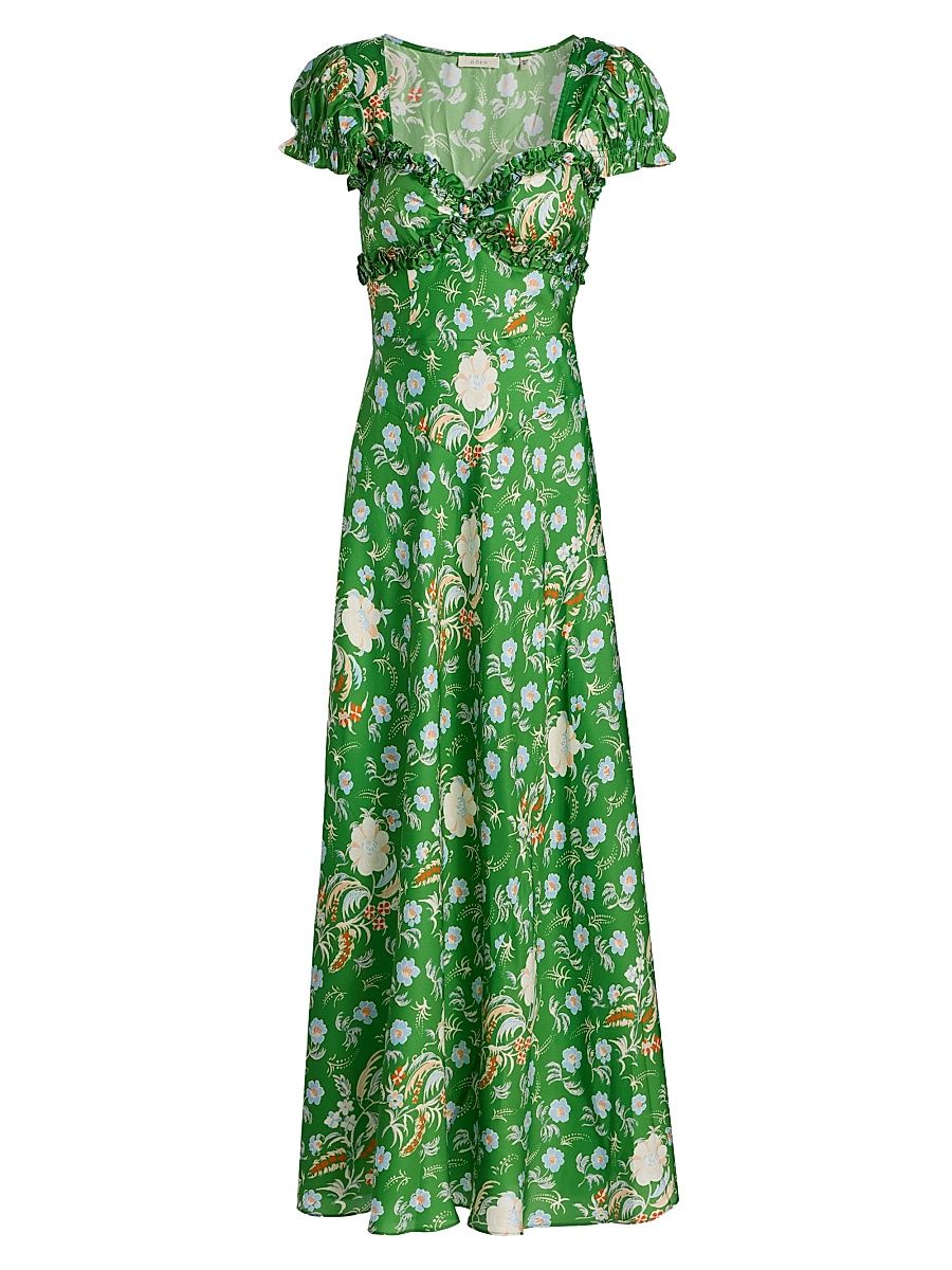 Women's Valerine Silk-Blend Maxi Dress - Emerald Jardin Du Chateau - Size XXS