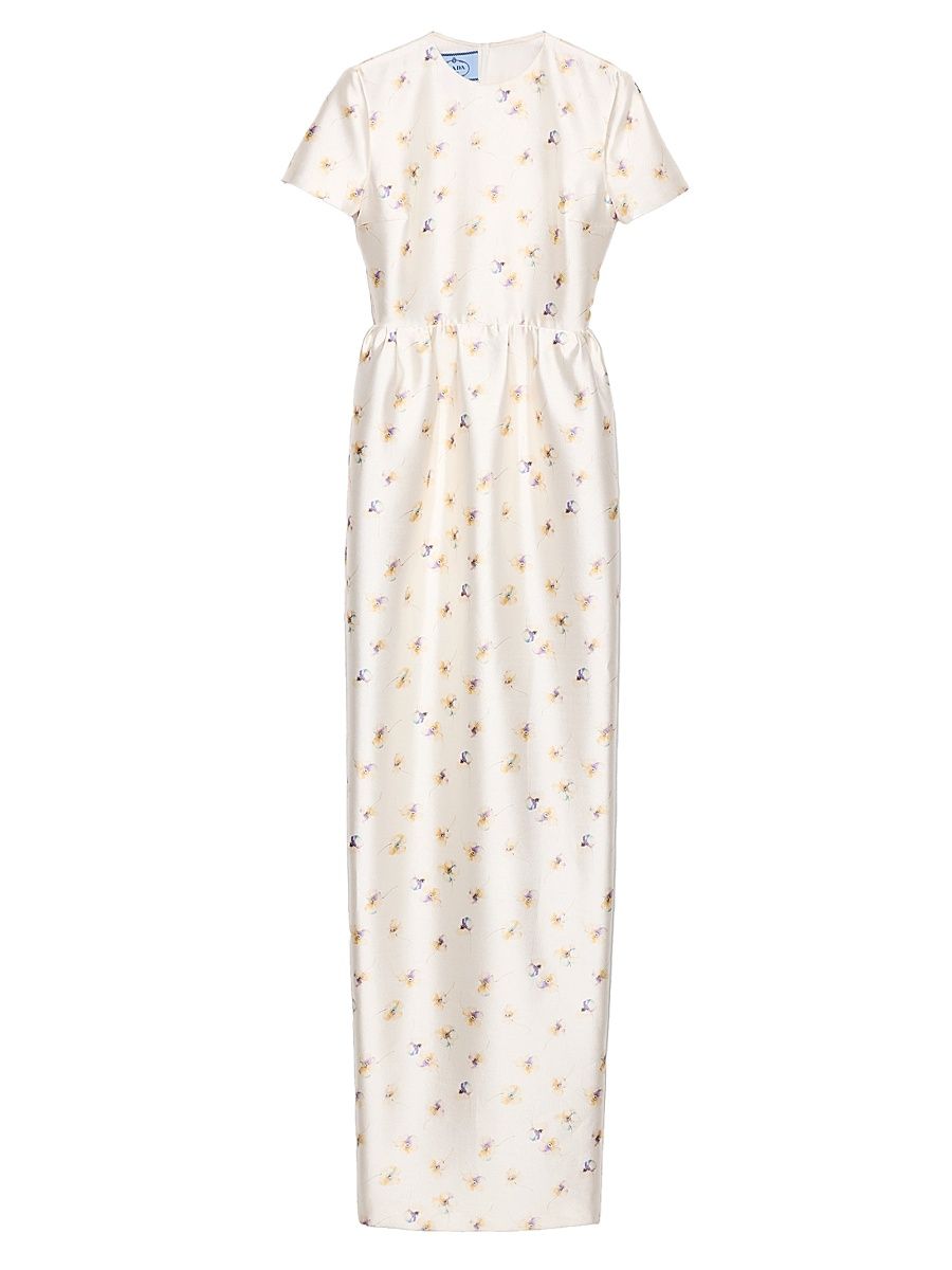 Women's Long Floral Print Silk and Wool Dress - Yellow - Size 12