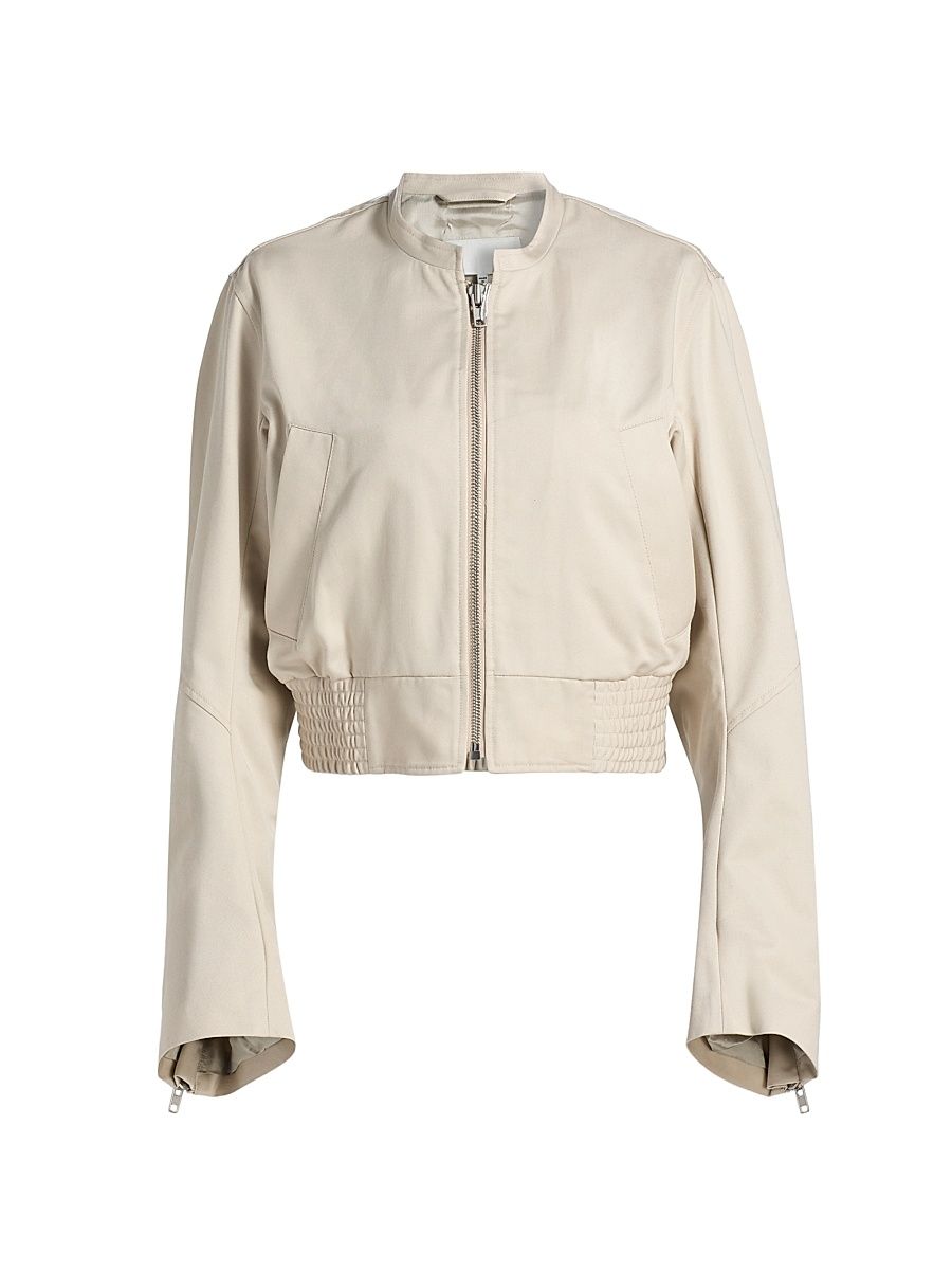 Women's Cropped Bomber Jacket - Beige - Size 8