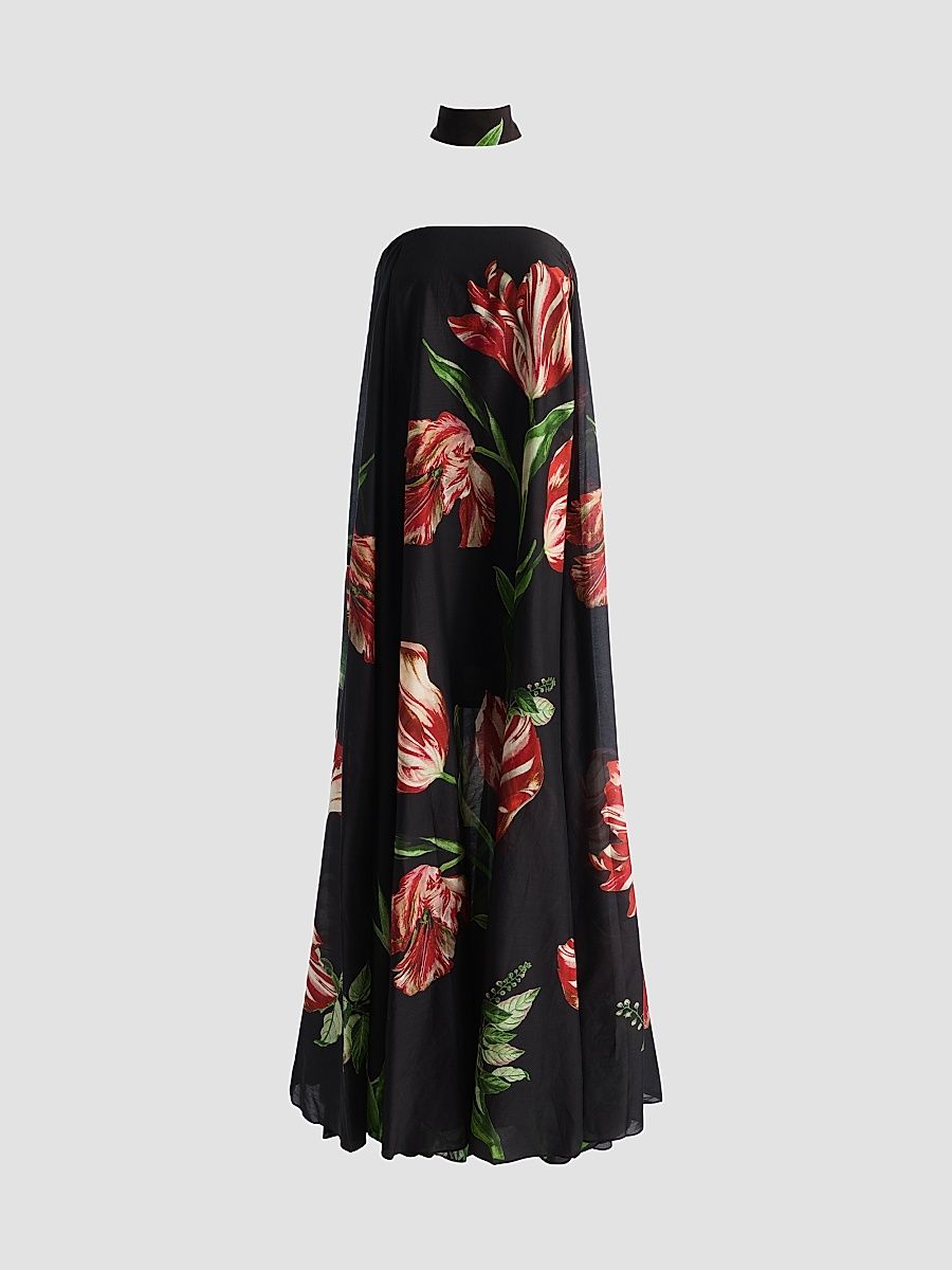 Women's Maricela Strapless Voluminous Scarf Maxi Dress - Soft Tulip Black - Size 14