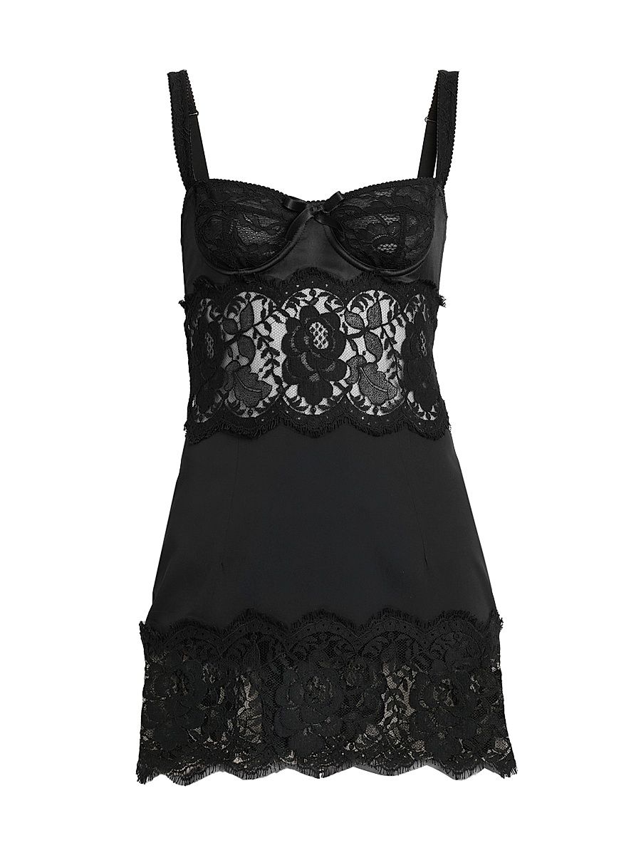 Women's Lace Silk-Blend Minidress - Nero - Size 4