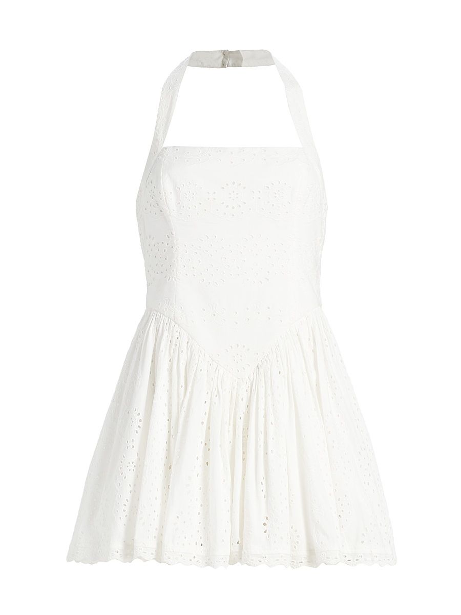 Women's Embroidered Cotton Corset Minidress - Ivory - Size XS