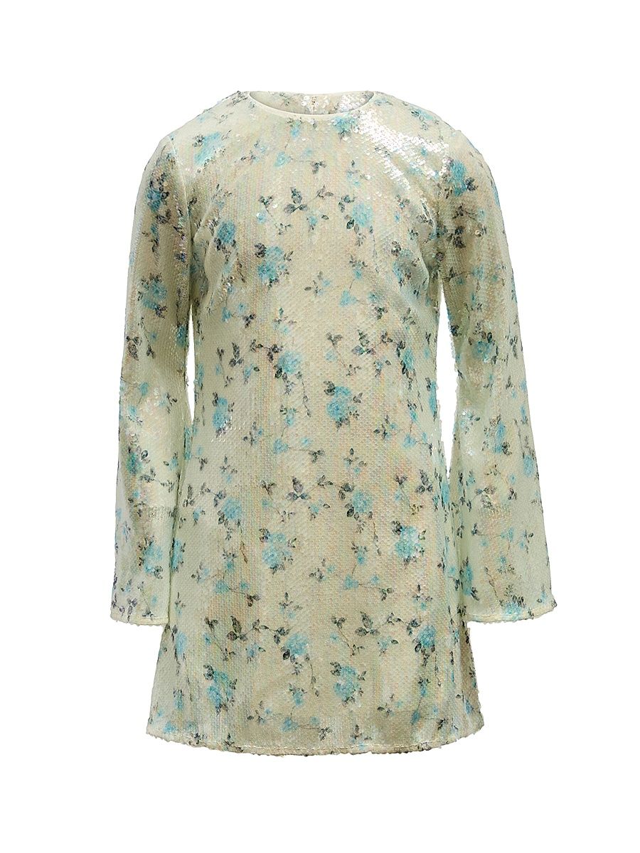 Little Girl's & Girl's Marta Floral Print Sequin Dress - Blue - Size 6