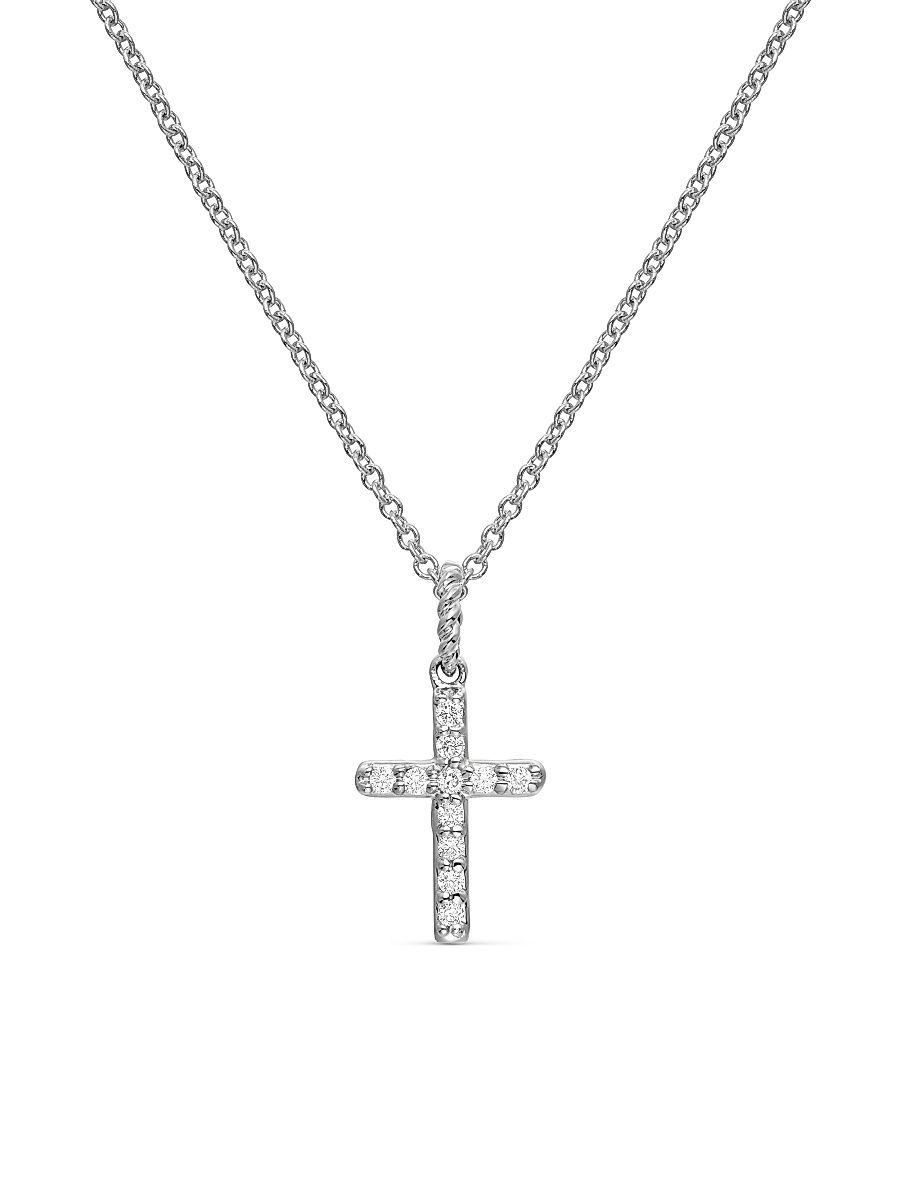 David Yurman Women's Cable Collectibles Cross Necklace in 18K Gold - White Gold - Size 18