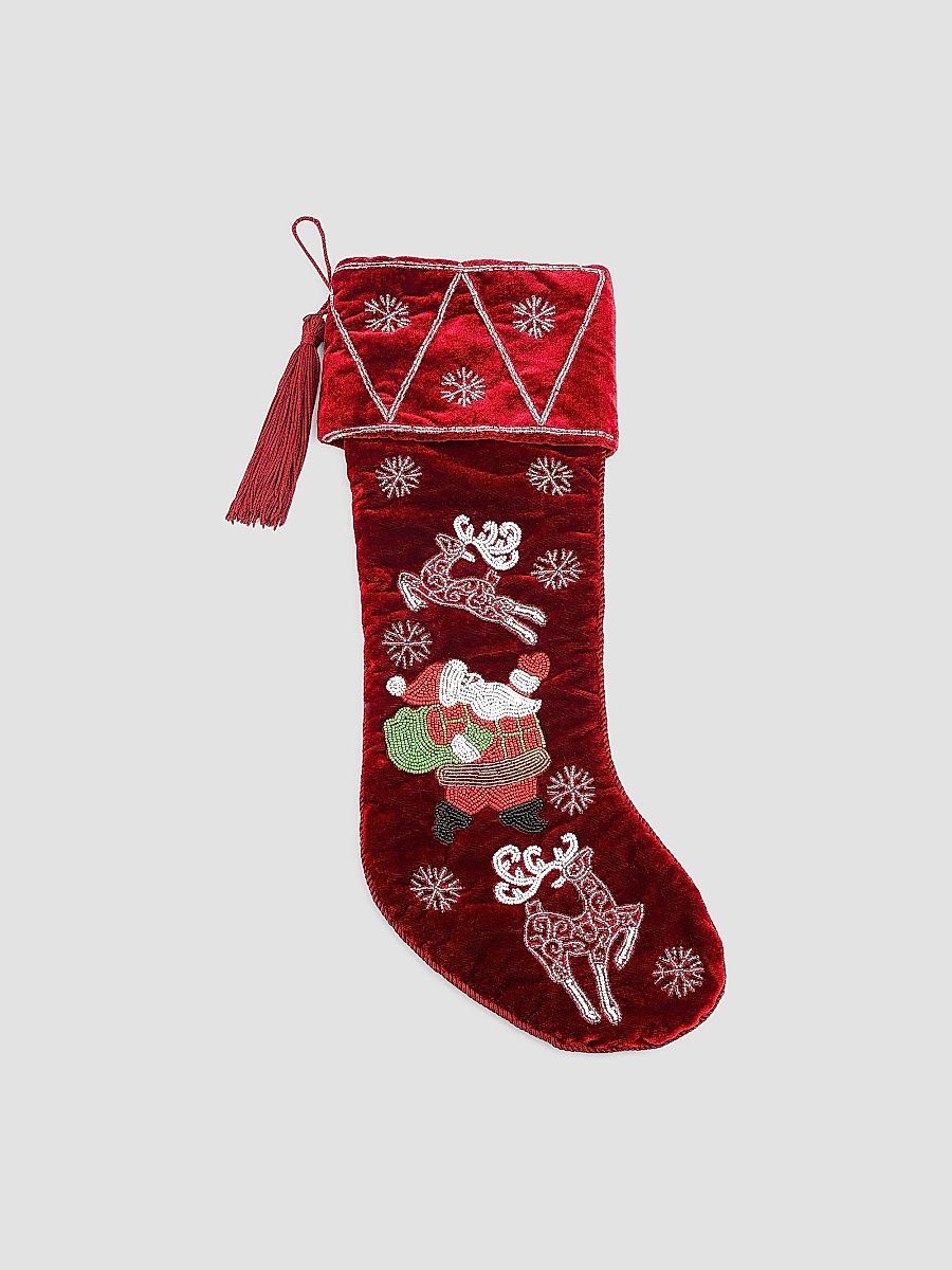 Beaded Deer & Santa Stocking