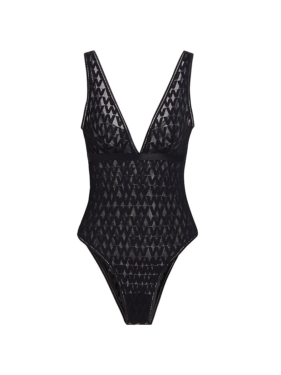 Women's Sheer Logo Bodysuit - Black - Size XS