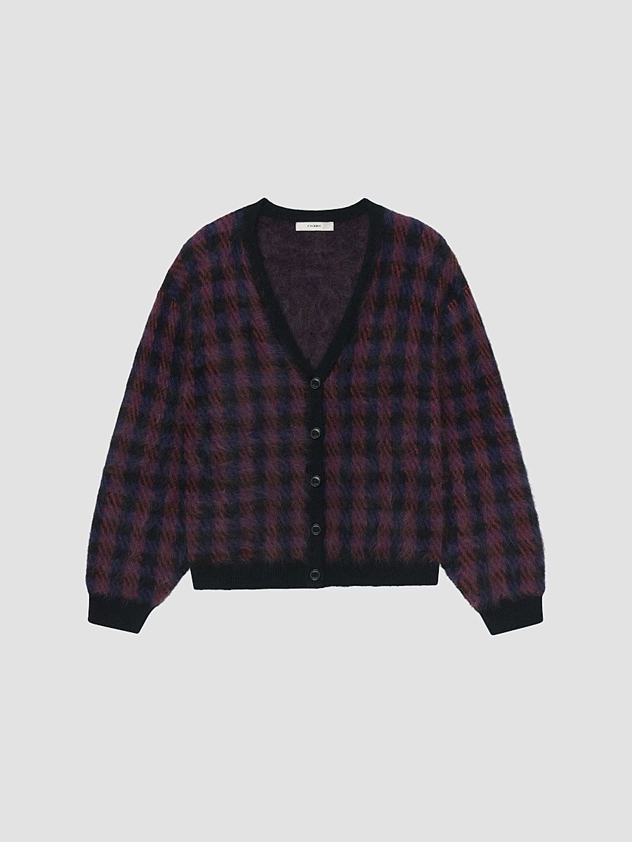 Women's Brushed Houndstooth Wool-Cashmere Cardigan - Chestnut Plaid - Size XL