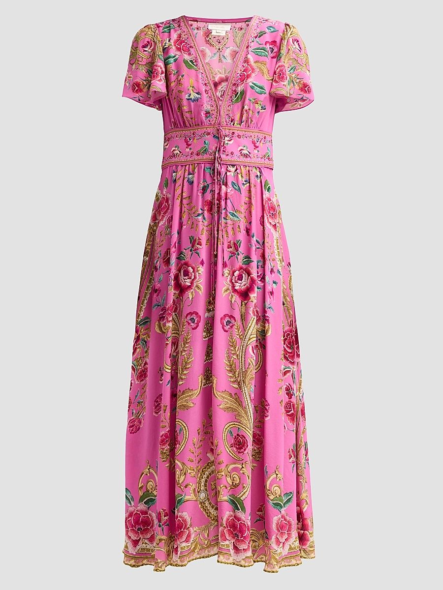 Women's Matadora Flora Print Silk Tie Midi Dress - Matadora Flora - Size Small