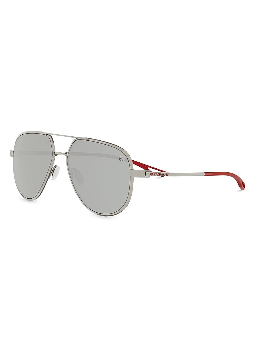 Men's Jack Heuer 57MM Pilot Sunglasses - Shiny Palladium Smoke Mirror