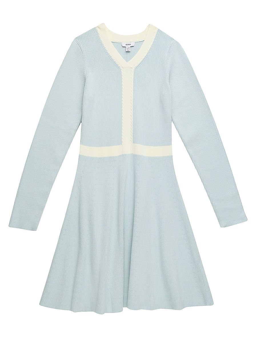 Girl's Alma Ribbed Dress - Pale Blue - Size 13