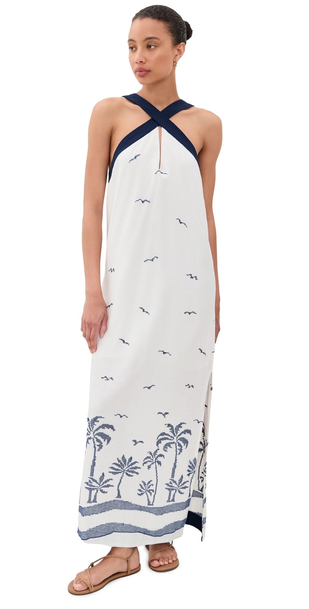 Dress To Nautical Embroidered Maxi Dress Off-White Nautical XS