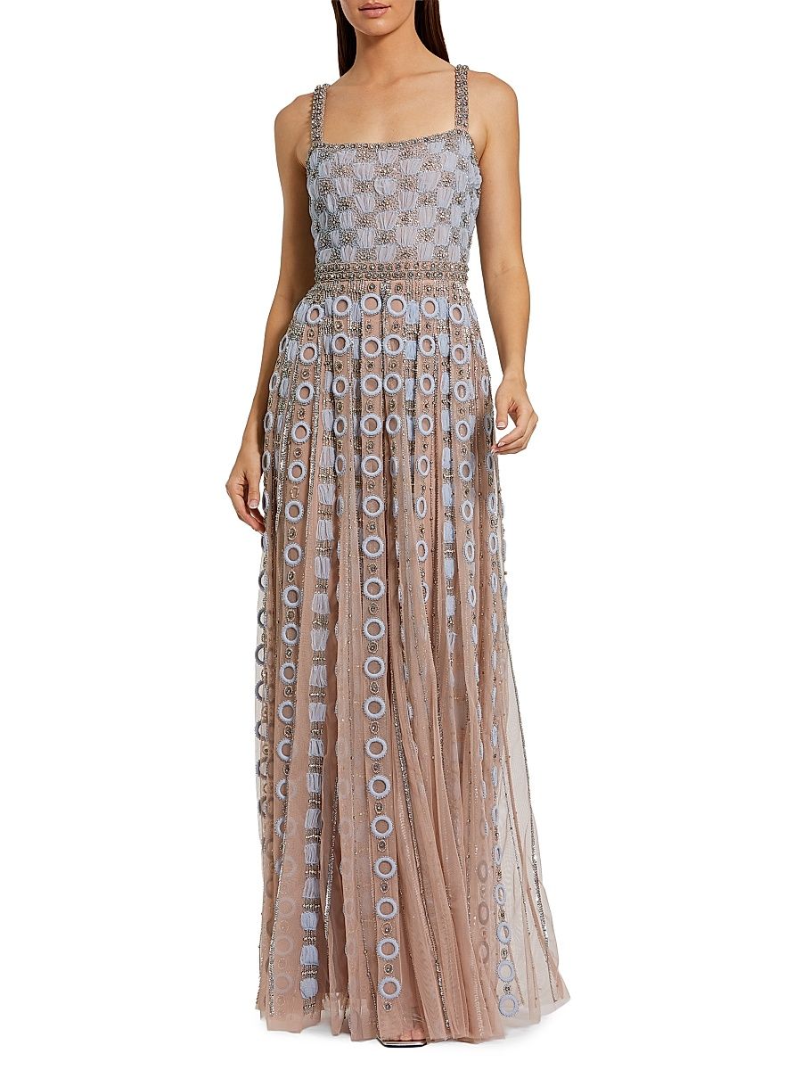 Women's Embellished Tulle Eyelet A-Line Gown - Powder Blue - Size 12