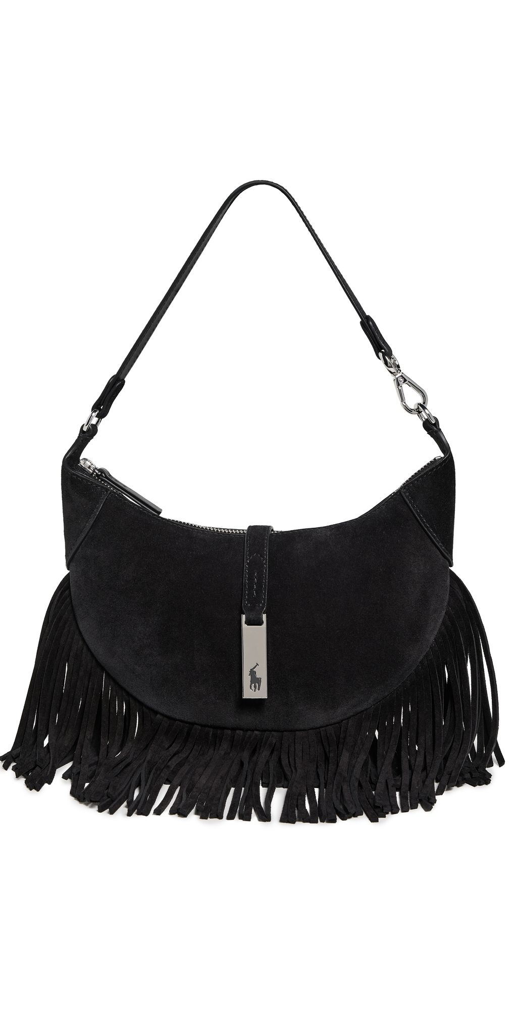 Polo Ralph Lauren Suede Fringe Shoulder Bag Black One Size