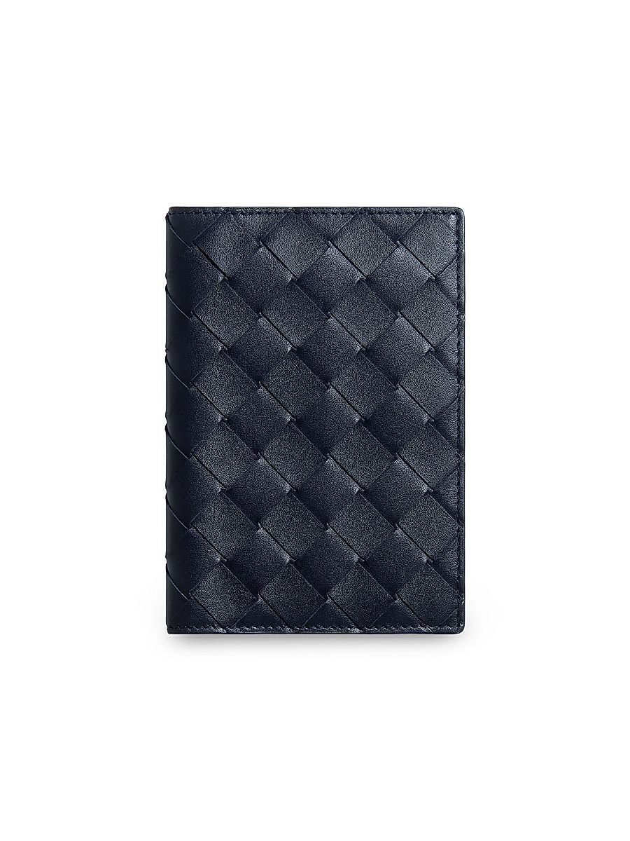 Intrecciato Leather Passport Case - Midnight Basalt