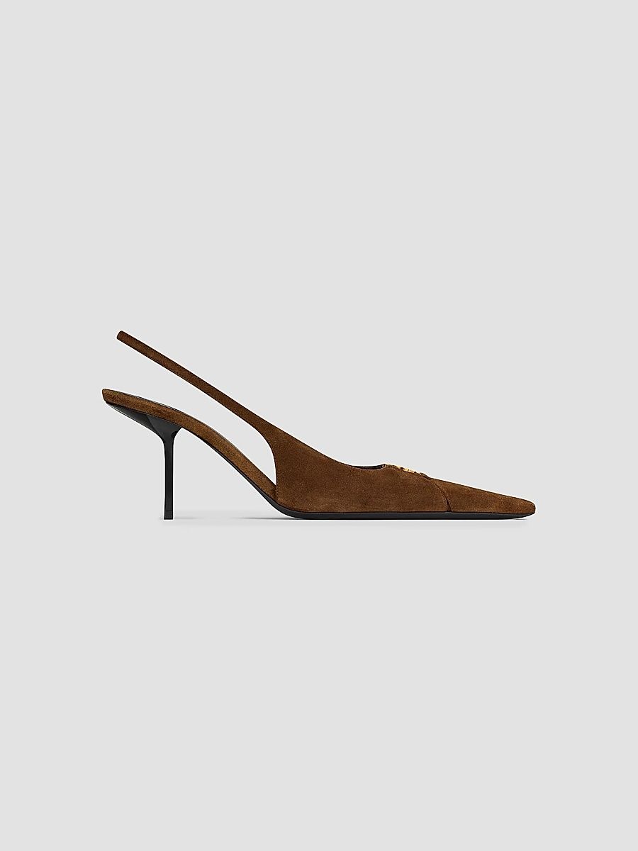 Saint Laurent Women's Babylone Breteuil Slingback Pumps in Suede - Dark Havana - Size 9