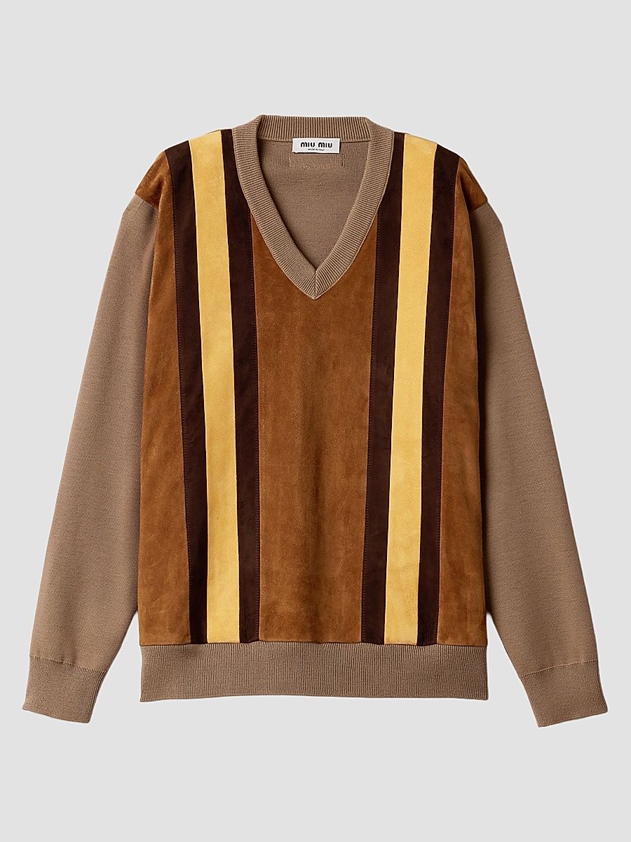 Women's Wool and Suede Sweater - Brown - Size 0