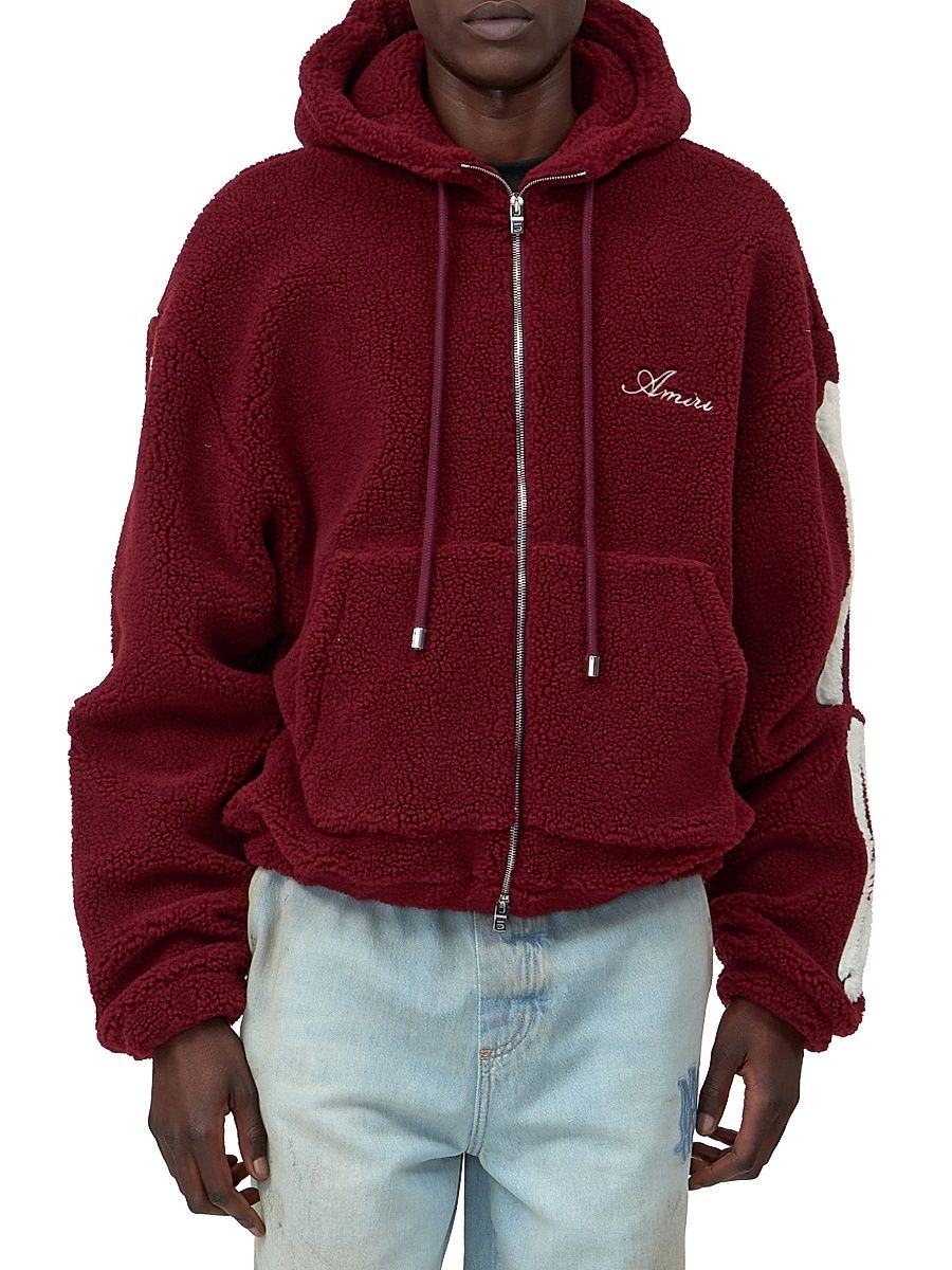 Men's Bones Cotton Fleece Zip-Up Hoodie - Deep Red - Size Medium