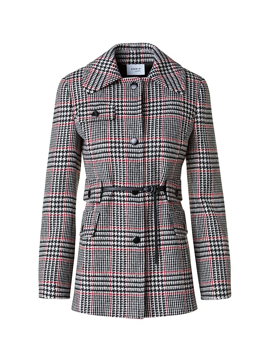 Women's Glen Checked Wool-Blend Jacket - Black Cream Vermillion - Size 16